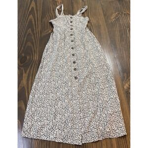 JAPNA Sundress Womens Small Leopard Print Button Front Smocked Straps Rayon